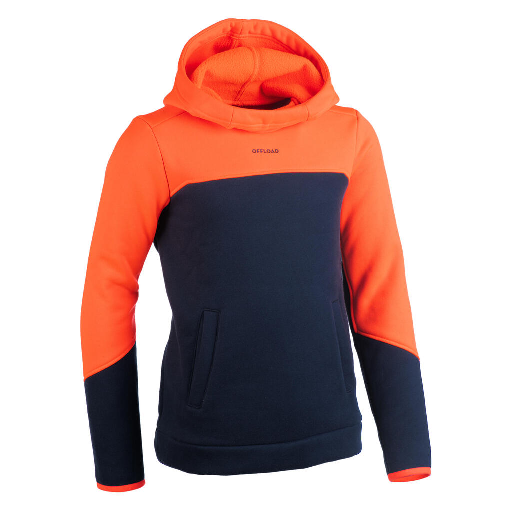 Kids' rugby sweatshirt r500 - orange/navy blue