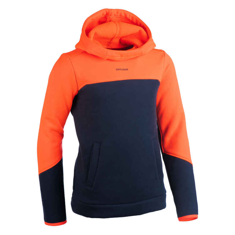 Rugby-Hoodie Kapuzen-Sweatshirt R500 Kinder orange/marineblau