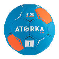 Balón de handball H100 SOFT niños T1 azul/naranja