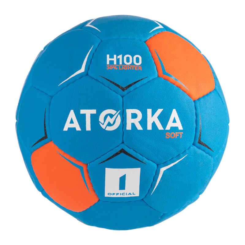 Handball H100 Soft Grösse 1 Kinder blau/orange