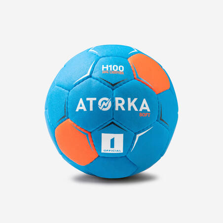 Гандбольний м'яч H100 Soft дитячий, розмір 1 - Синій/Помаранчевий