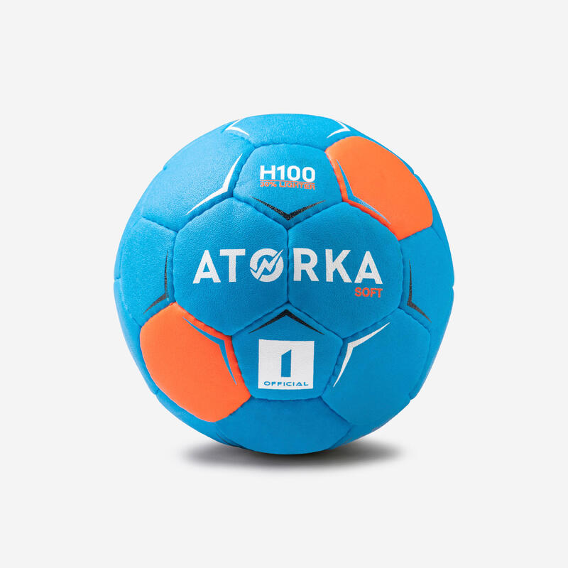 Ballon de handball H100 SOFT enfants T1 bleu/orange