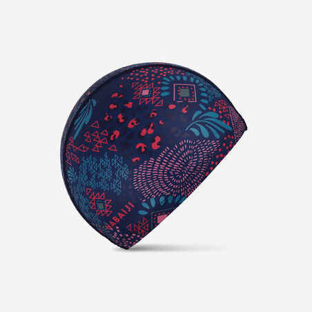 Gorro de natación de punto revestido azul/rosa con estampado canopa talla G