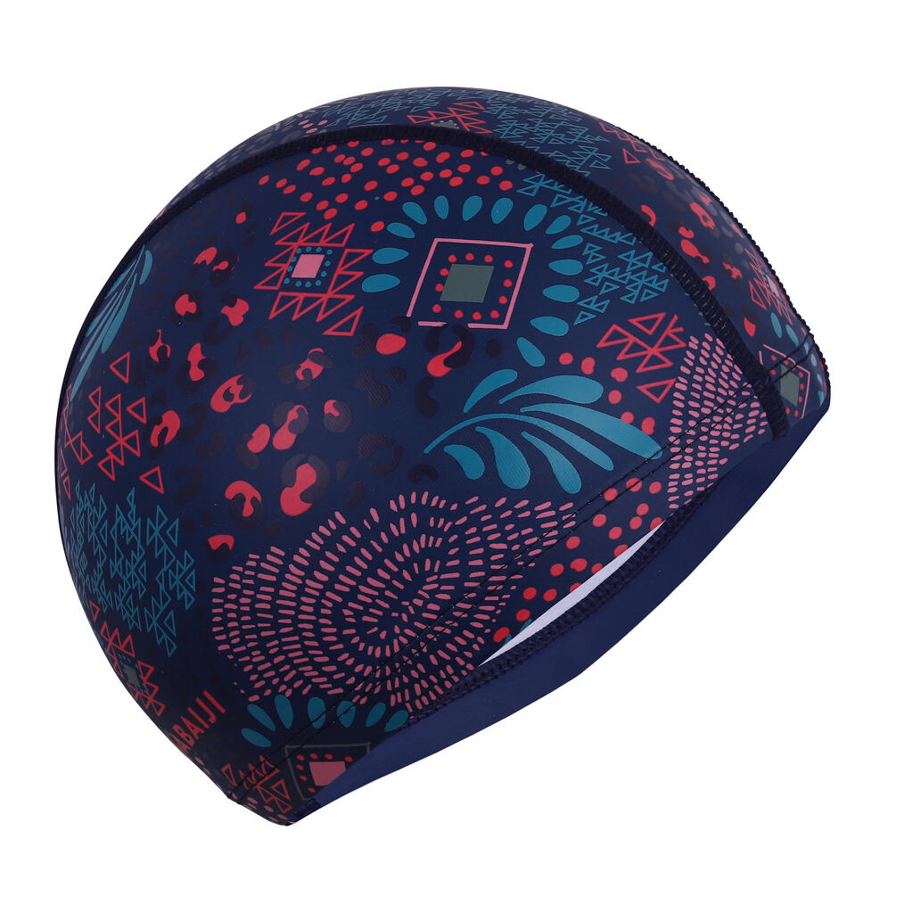 Bonnet de bain en maille enduite - tissu imprimé - taille l - canopa bleu rose