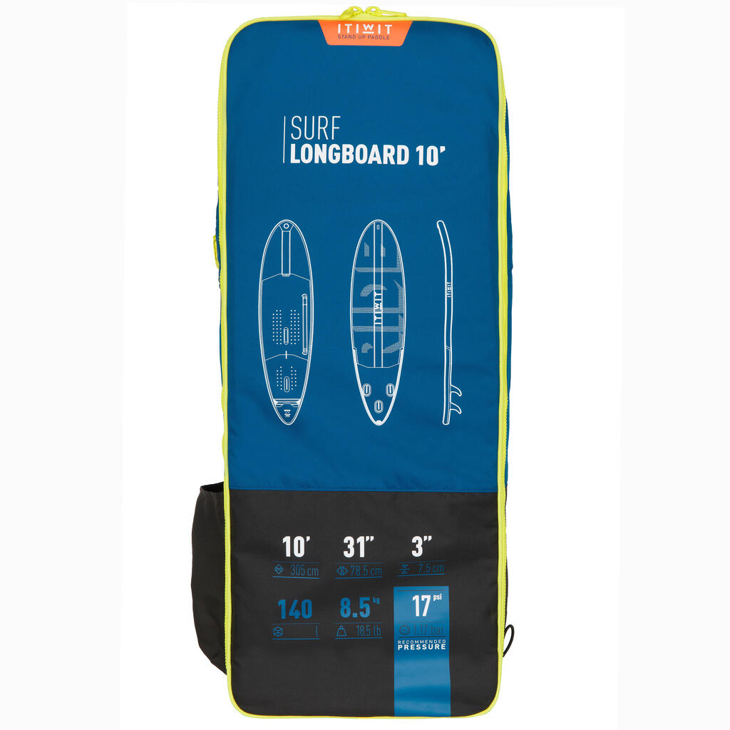 INFLATABLE STAND-UP PADDLEBOARD SURFING LONGBOARD 500 10’ 140 L BLUE