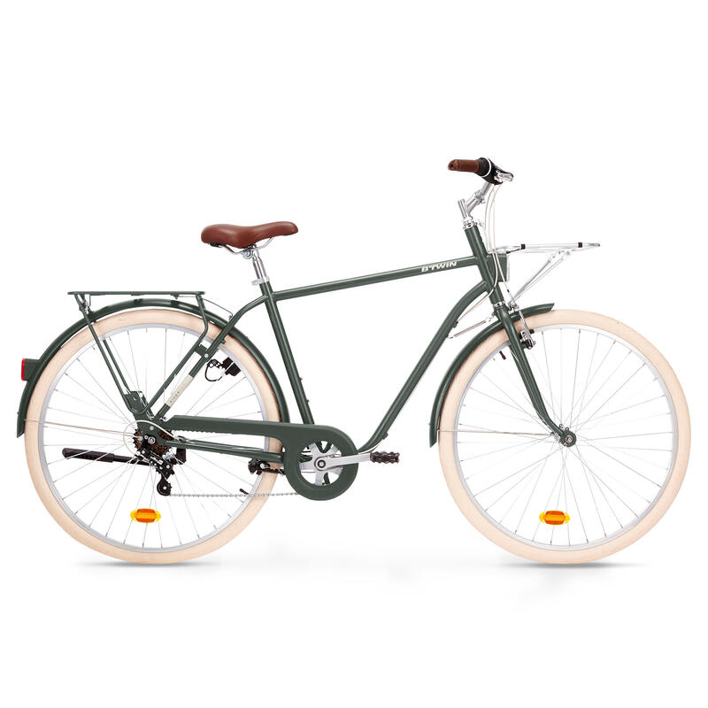 Bicicleta urbana clásica 28 pulgadas cuadro alto Elops 520 verde