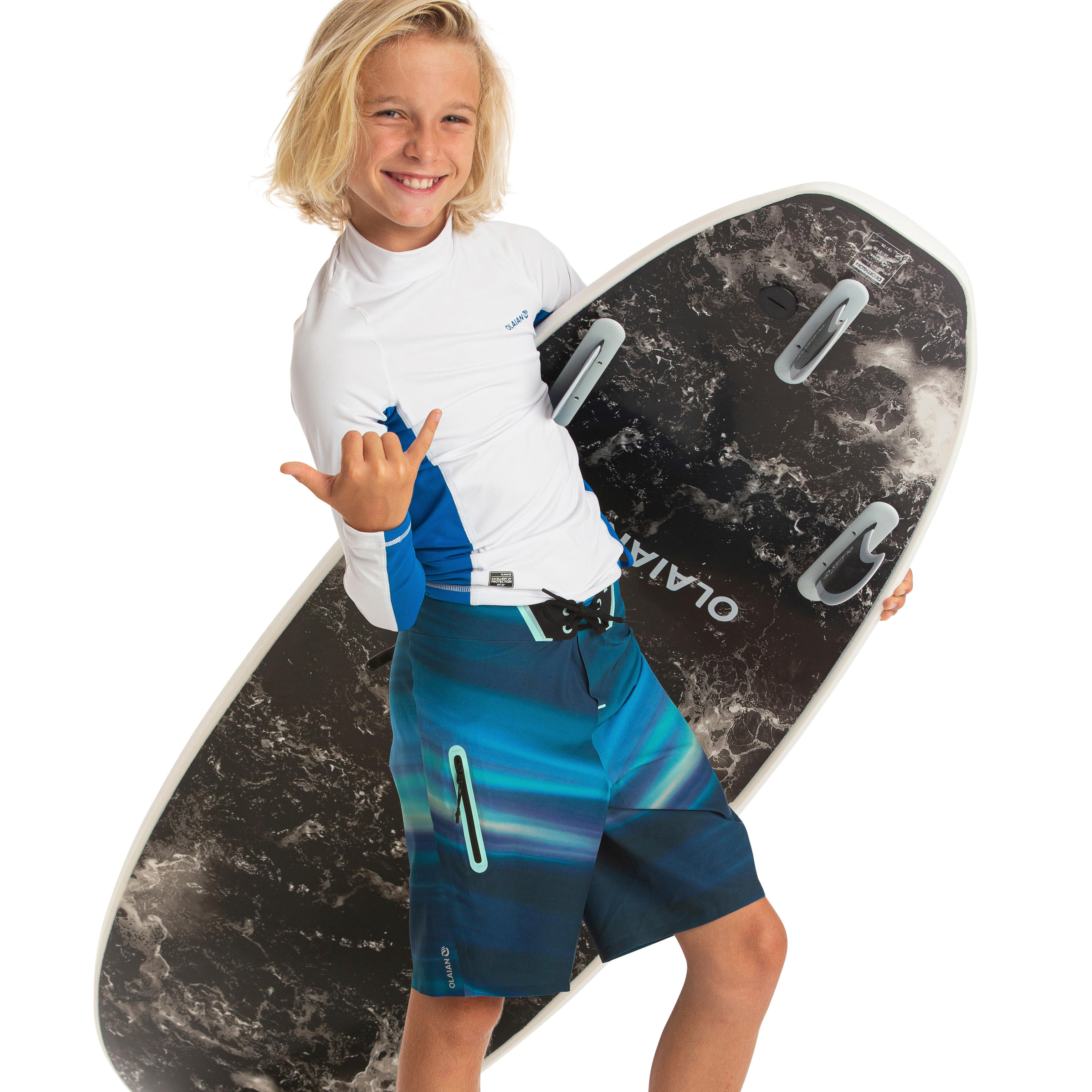 Boy's Boardshort Swimsuit 900L TWEEN OCEAN BLUE