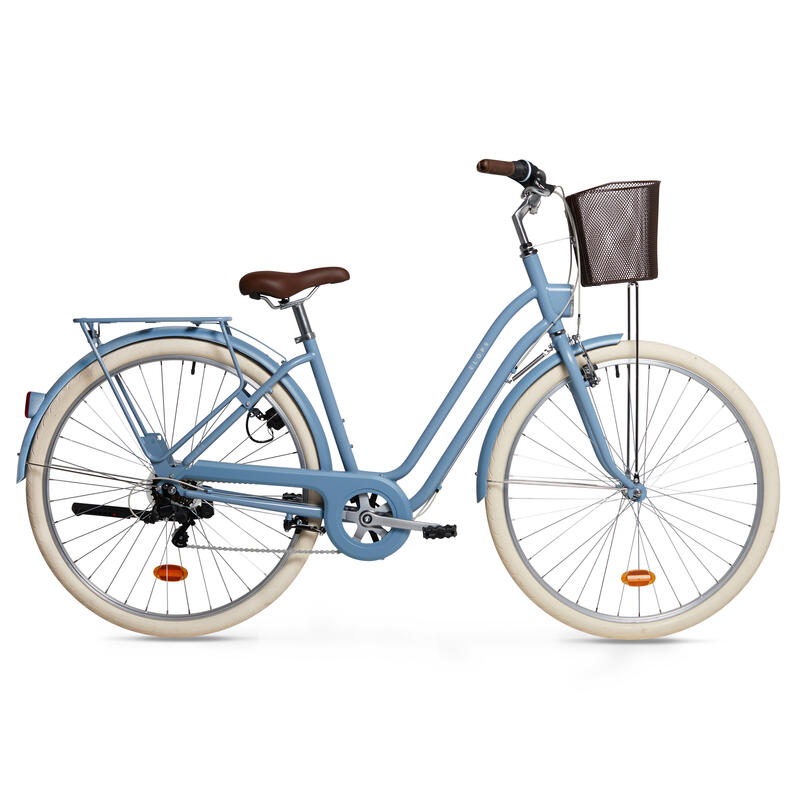 Bicicleta urbana clásica Elops 520 cuadro bajo 28 pulgadas 6 V azul