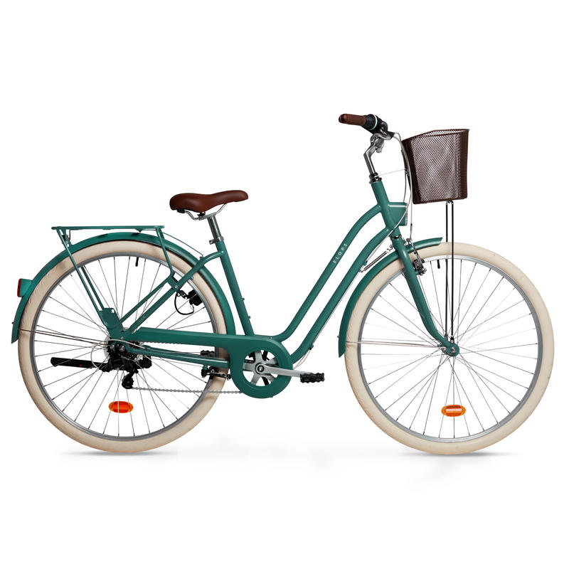 Városi kerékpár Elops 520, alacsony vázzal, zöld