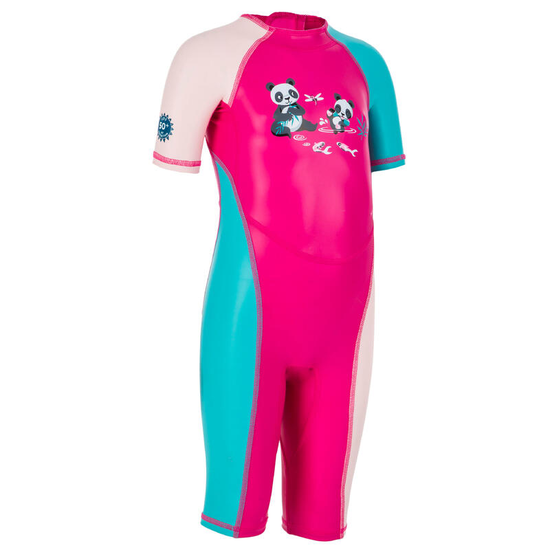 Baba úszóoverall Kloupi, UV-szűrő, panda mintás, rózsaszín