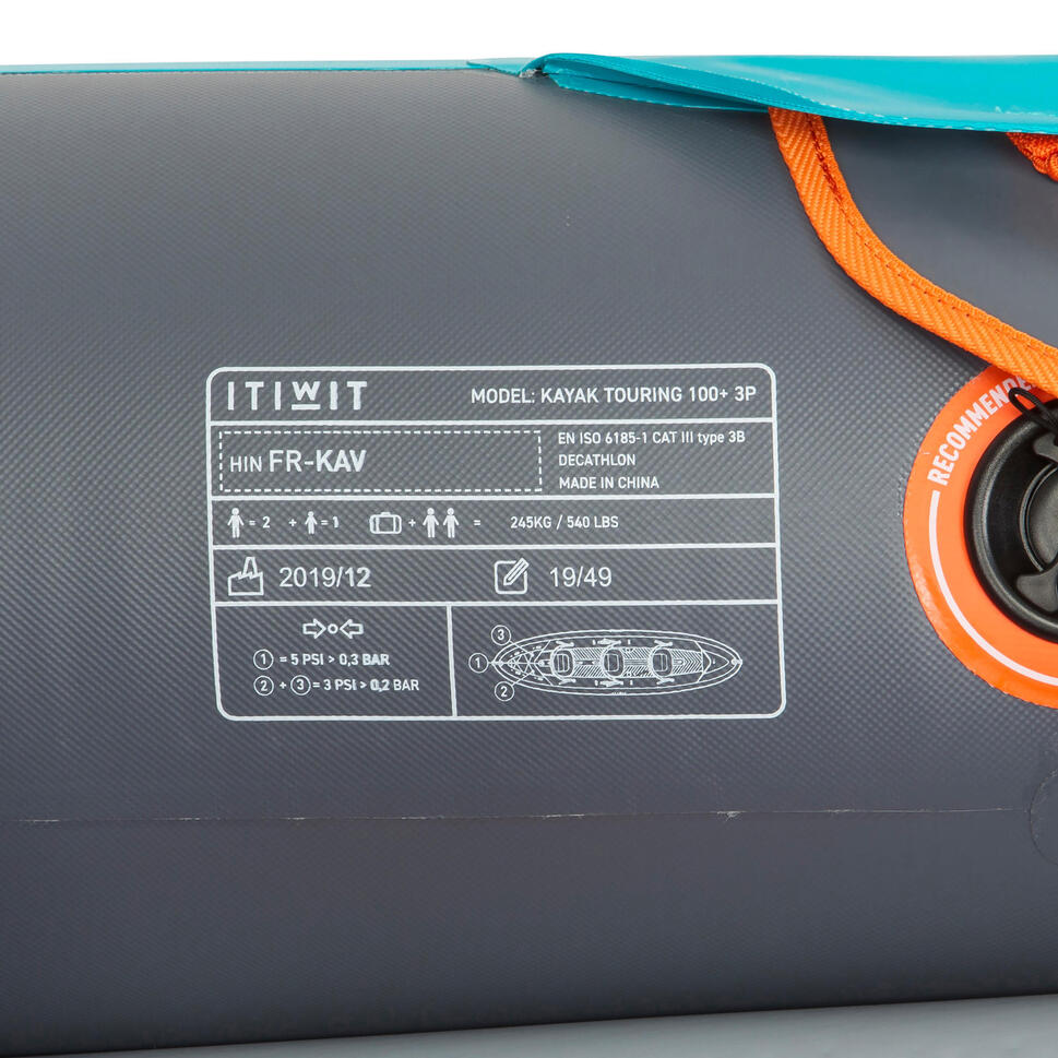 CANOE KAYAK GONFLABLE RANDONNEE FOND HAUTE PRESSION DROP STITCH X100+ 3 PLACES ITIWIT Decathlon