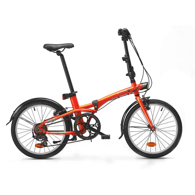 Btwin Folding Bike Tilt 500 Neon Orange Decathlon