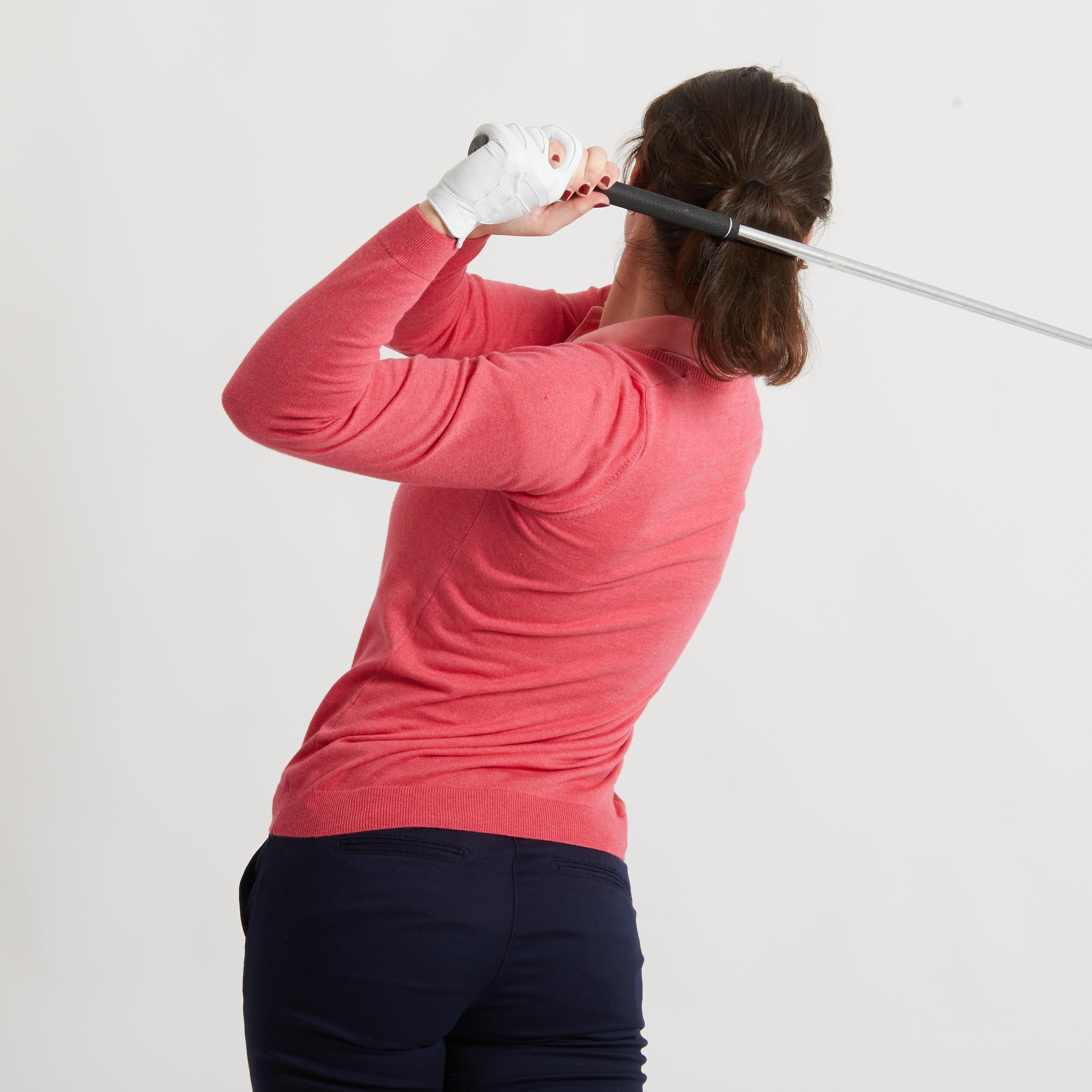 INESIS Women's Golf V-neck Pullover MW500 Heather Pink