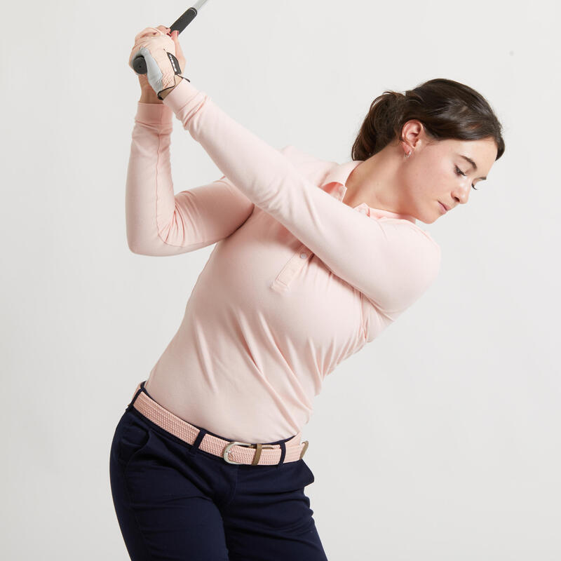 Women's Golf Long Sleeve Polo Shirt - Pale Pink