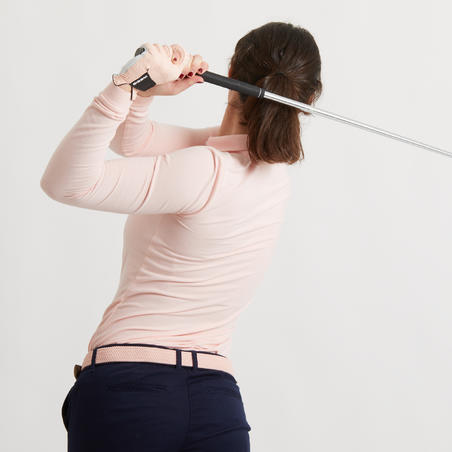 Polo de golf manches longues femme MW500 rose pale