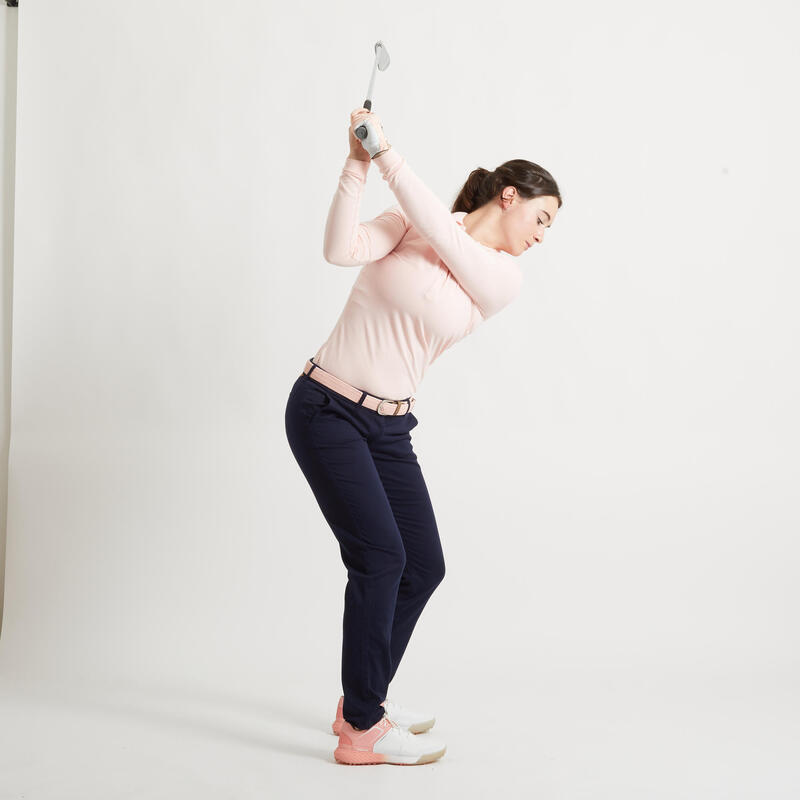 女款高爾夫溫和天候長袖POLO衫－淡粉色