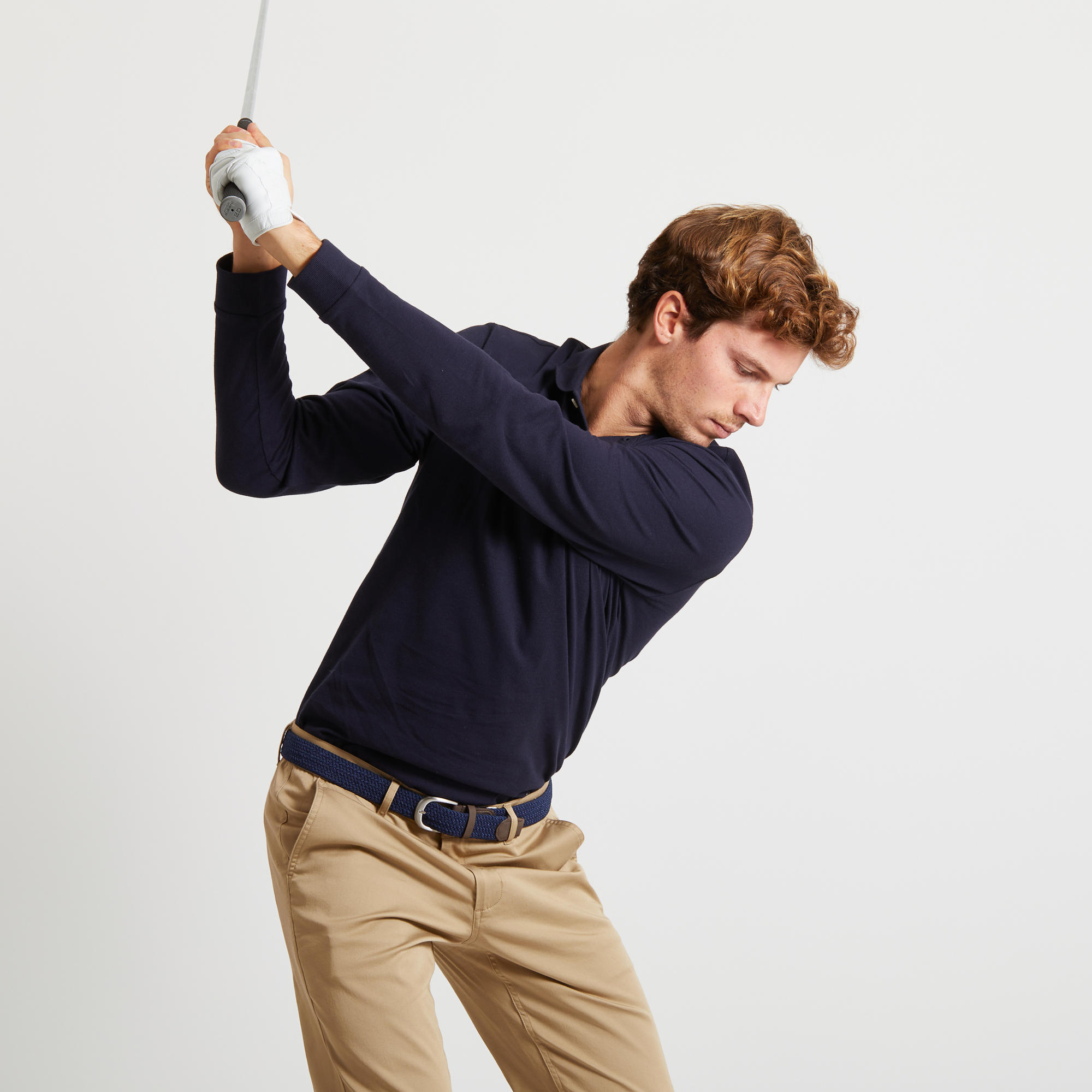 Uomo Polo da golf a maniche lunghe - MW500 blu navy