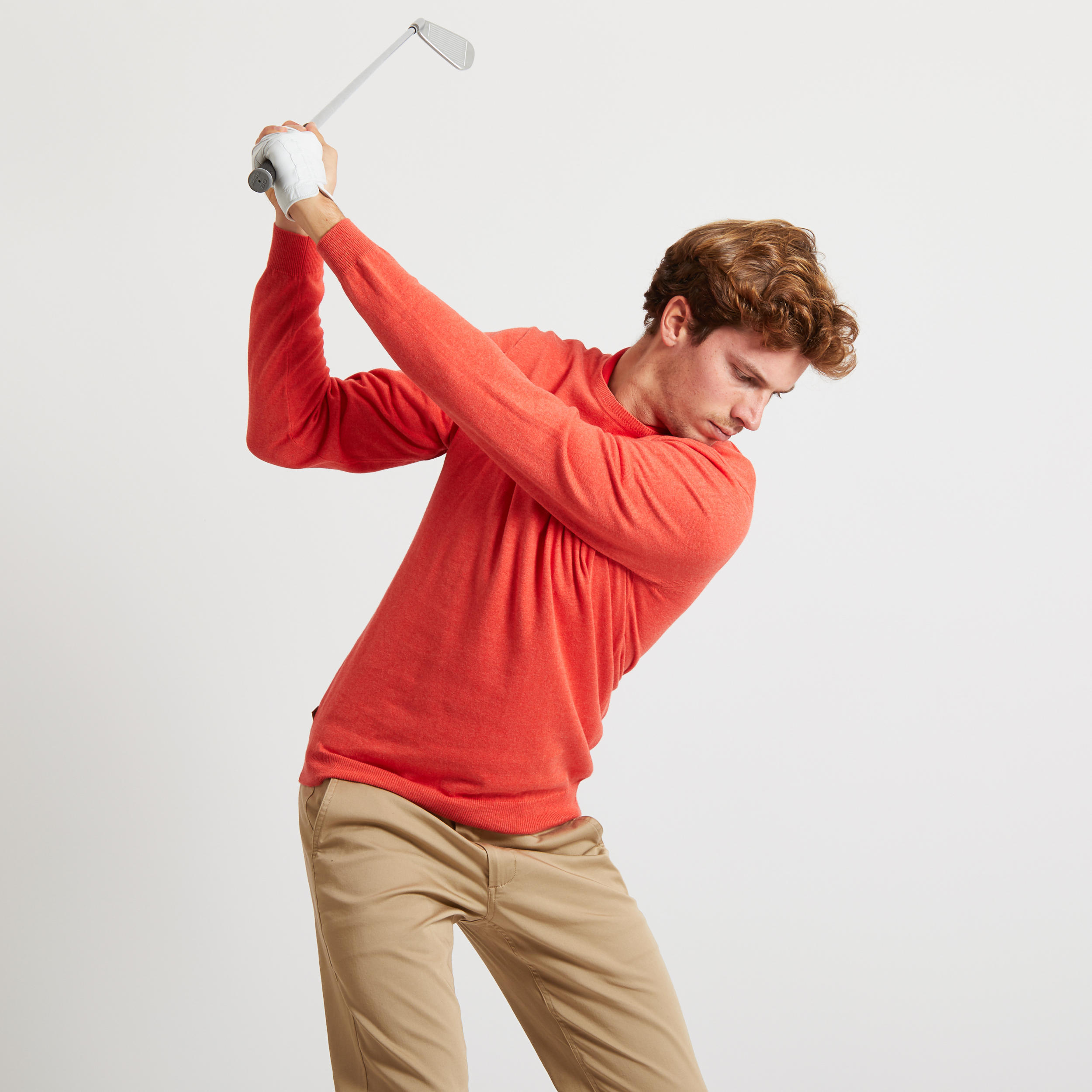 Men's golf crew neck pullover MW500 mottled coral 4/7