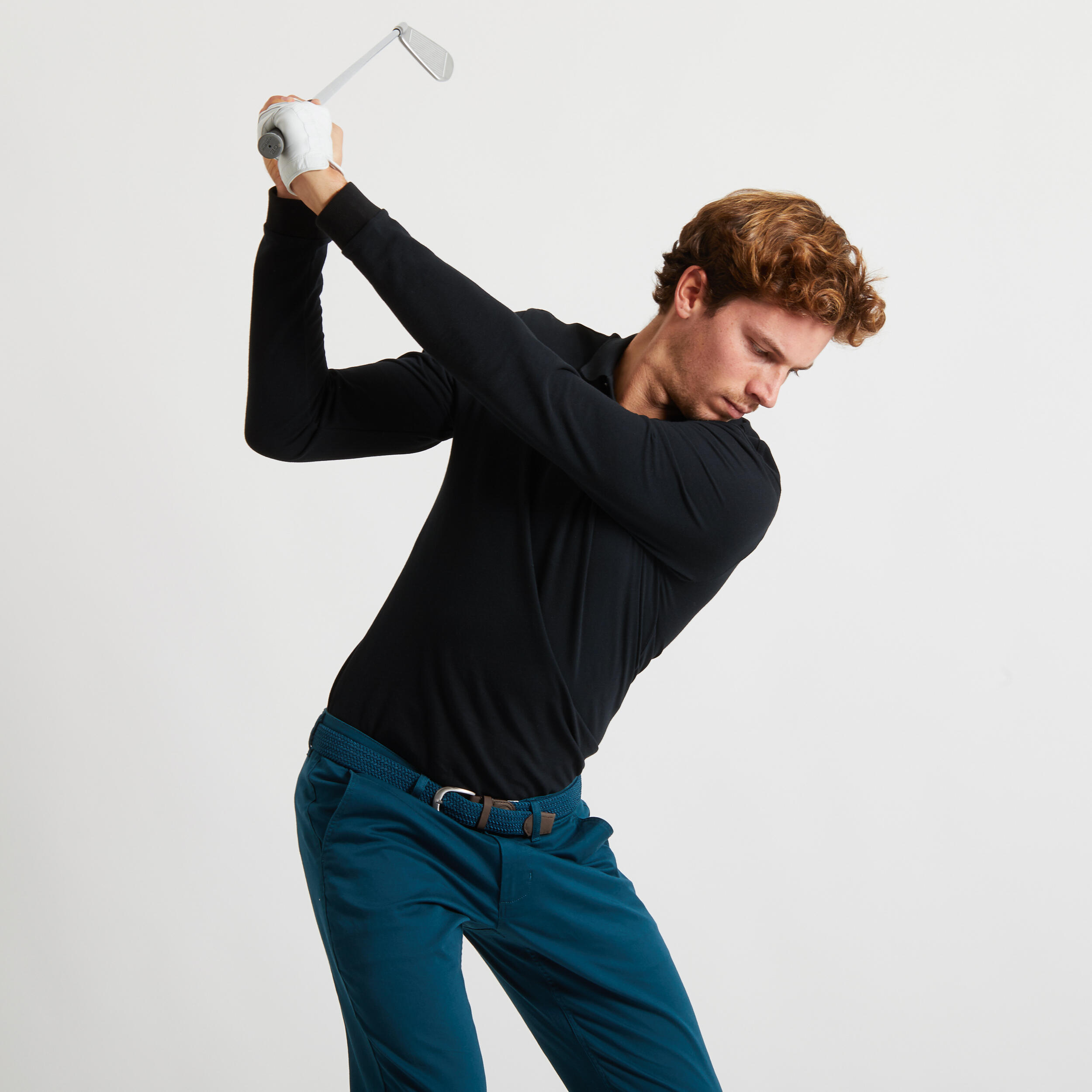 Golfpolo met lange mouwen voor heren MW500 zwart 3/5