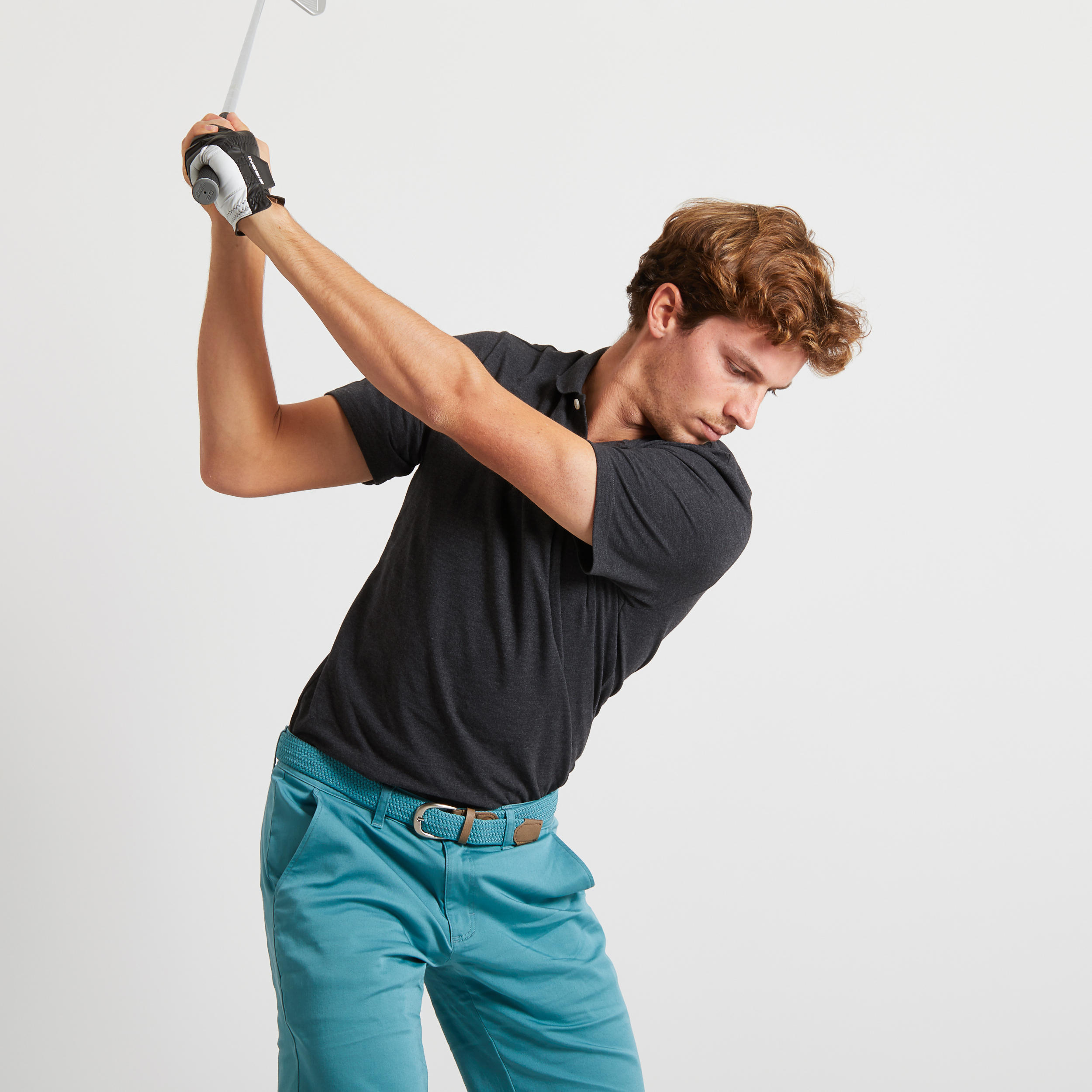 Men's golf short-sleeved polo shirt MW500 mottled dark grey 3/8