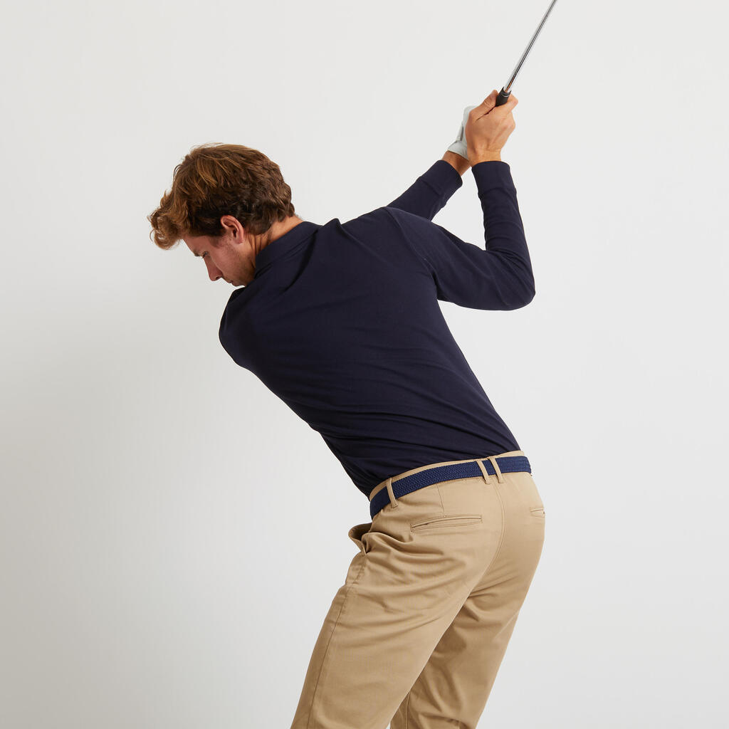 Men's golf polo long sleeved - MW500 navy blue