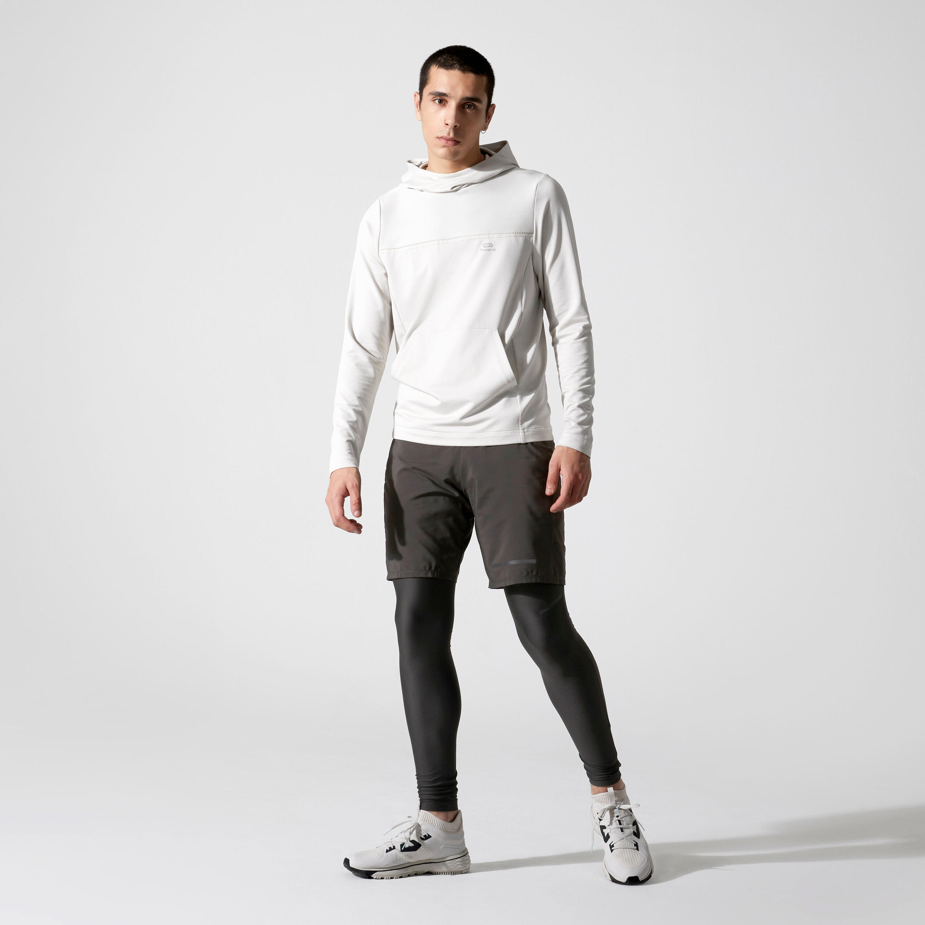 KALENJI DRY + FEEL MEN'S BREATHABLE RUNNING HOODIE - LINEN BEIGE 2/7