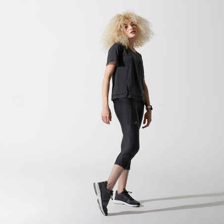 Women's breathable short running leggings Dry+ Feel - black