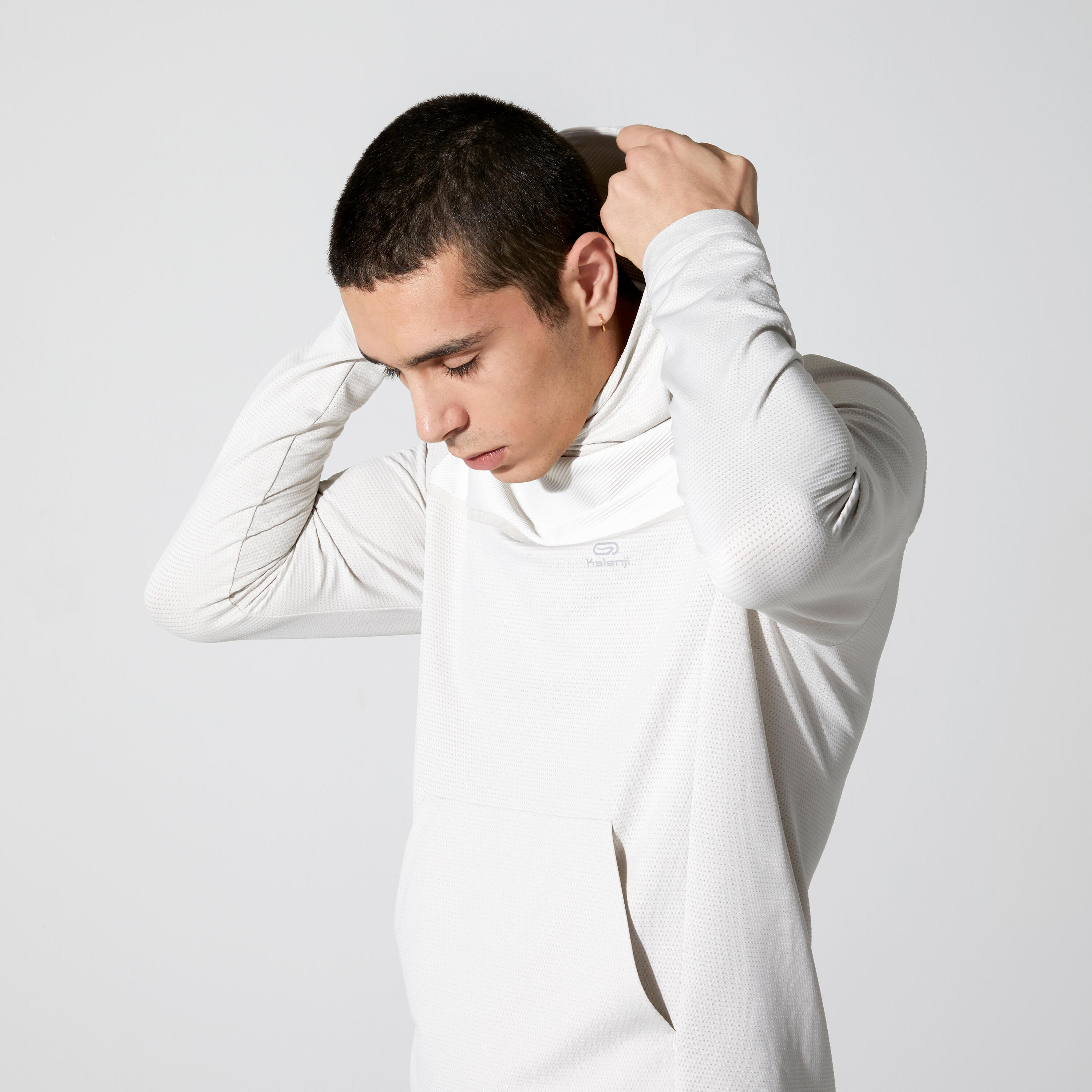 KALENJI DRY + FEEL MEN'S BREATHABLE RUNNING HOODIE - LINEN BEIGE 7/7