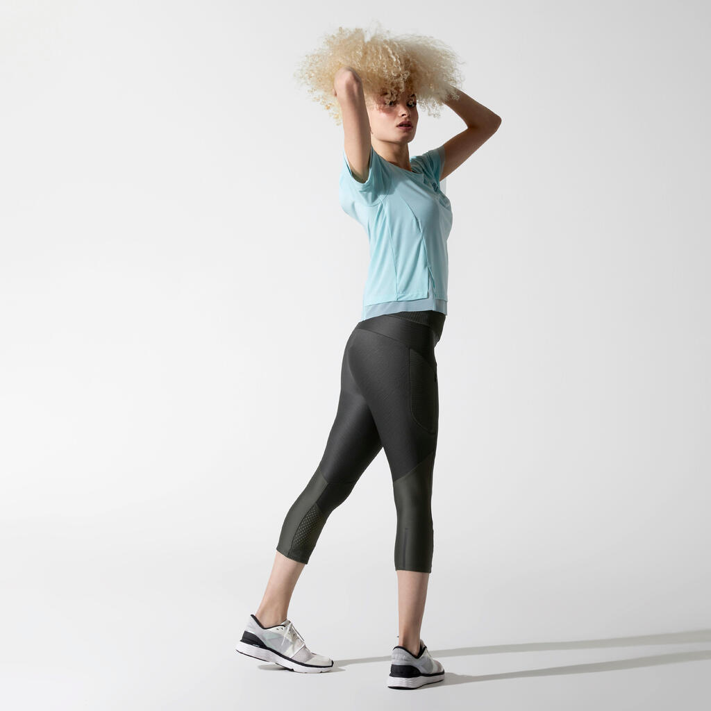 Legging court running respirant femme - Dry+ Feel bleu