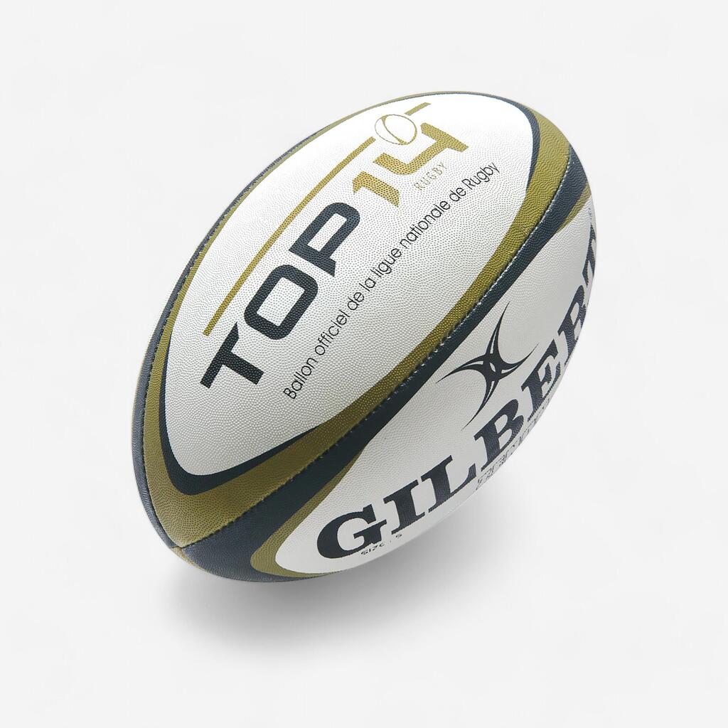 LOPTA ZA RAGBI TOP 14 VELIČINE 5 - ZLATNO/BELA