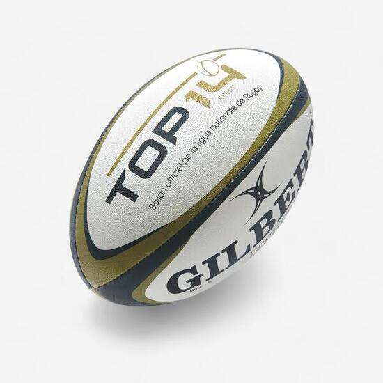 Ballon de rugby taille 5 - gilbert top 14 blanc doré