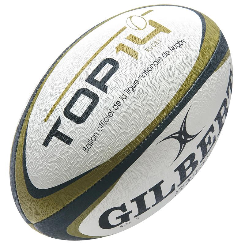 Balón de rugby talla 5 - Gilbert Top 14 blanco dorado