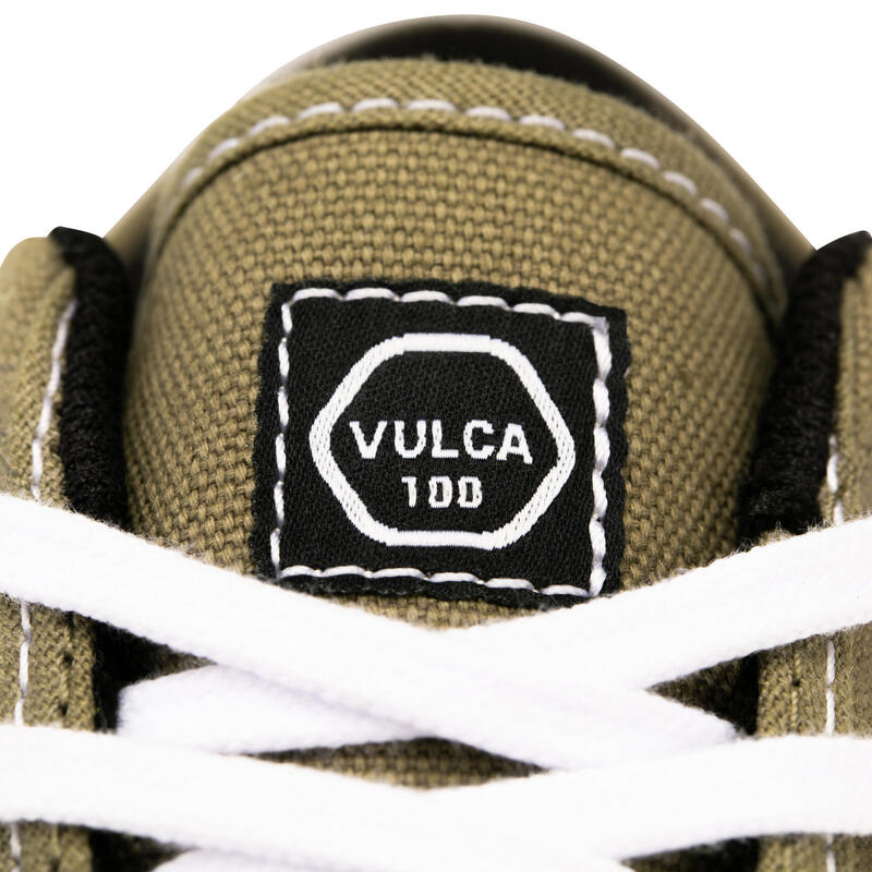 Chaussures basses skateboard-longboard adulte VULCA 100 kaki blanc
