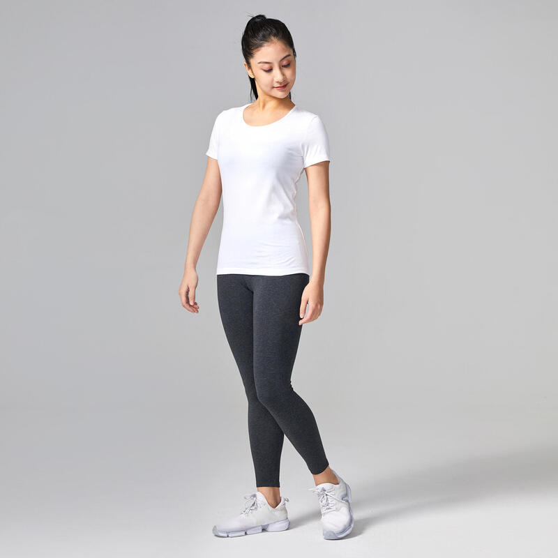 Women's Pilates & Gentle Gym 100% Cotton Sport T-Shirt 100 - White