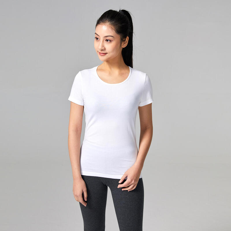 Women's Pilates & Gentle Gym 100% Cotton Sport T-Shirt 100 - White