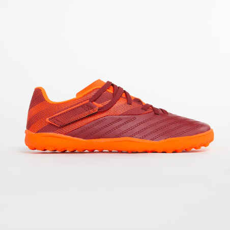 Botas Fútbol Kipsta Agility 140 HG Turf Tira autoadherente n Burdeos Naranja