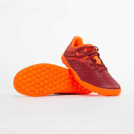 Botas Fútbol Kipsta Agility 140 HG Turf Tira autoadherente n Burdeos Naranja