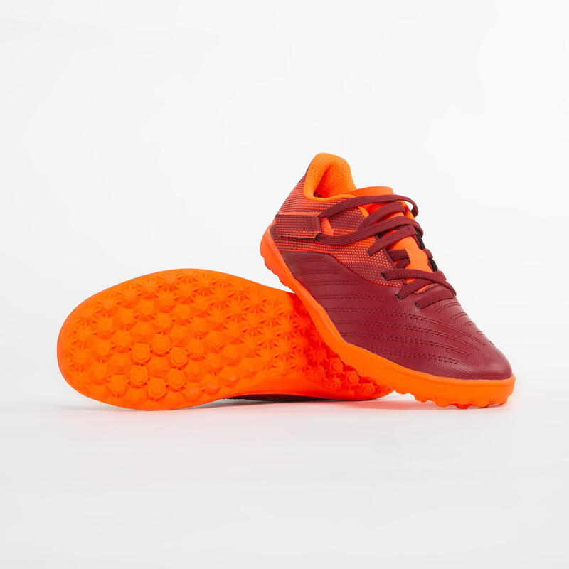 Voetbalschoenen Agility 140 TF klittenband bordeaux/oranje