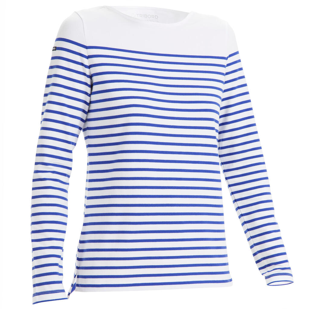 Segelshirt langarm Sailing 100 Damen weiß/blau