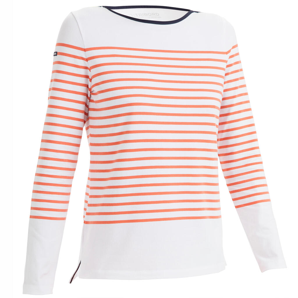 Women’s sailing 100 long-sleeved breton stripe t-shirt red