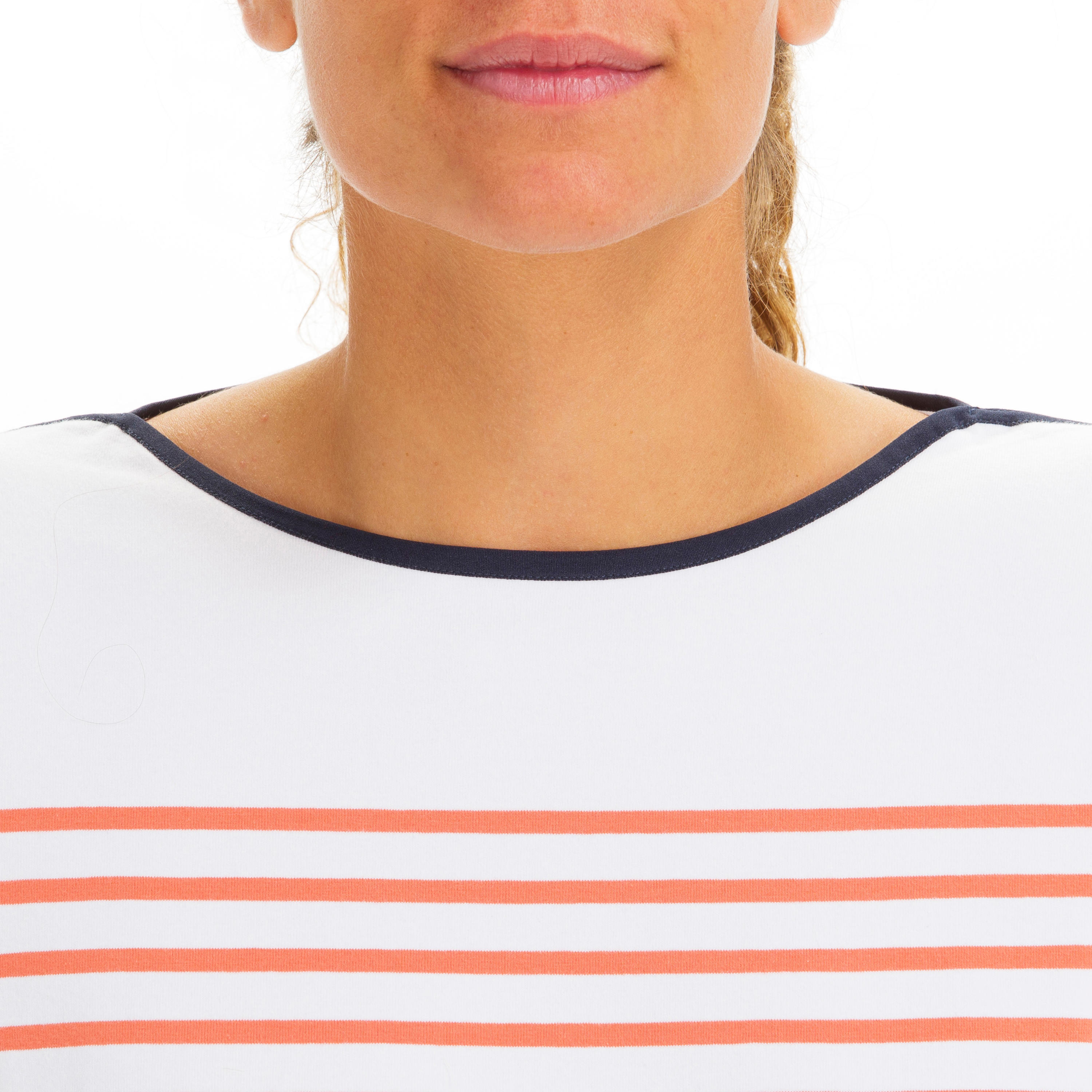 Women’s sailing 100 long-sleeved breton stripe t-shirt red 6/8