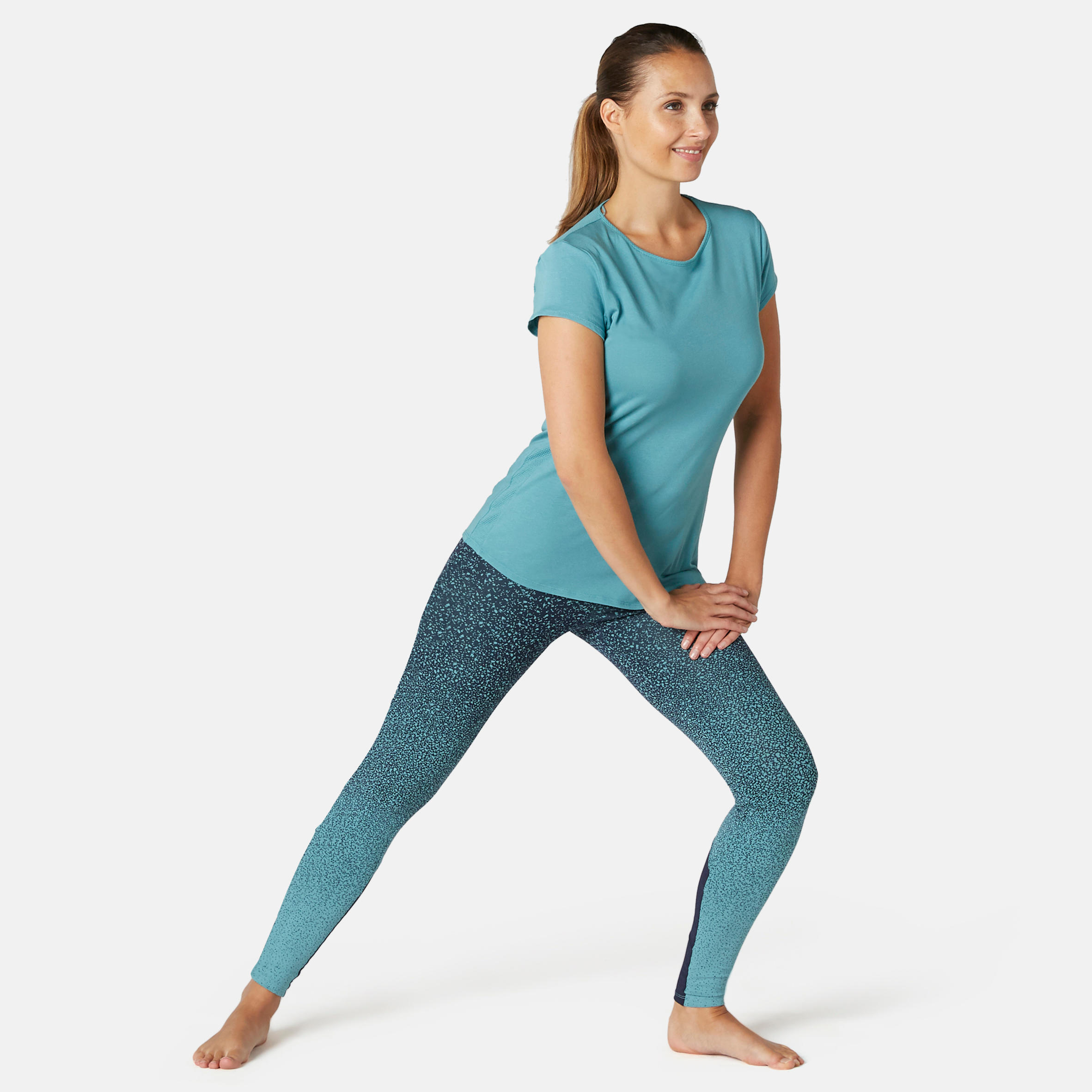 Women's Slim-Fit Pilates & Gentle Gym Sport Leggings 520 - Green Print 3/8