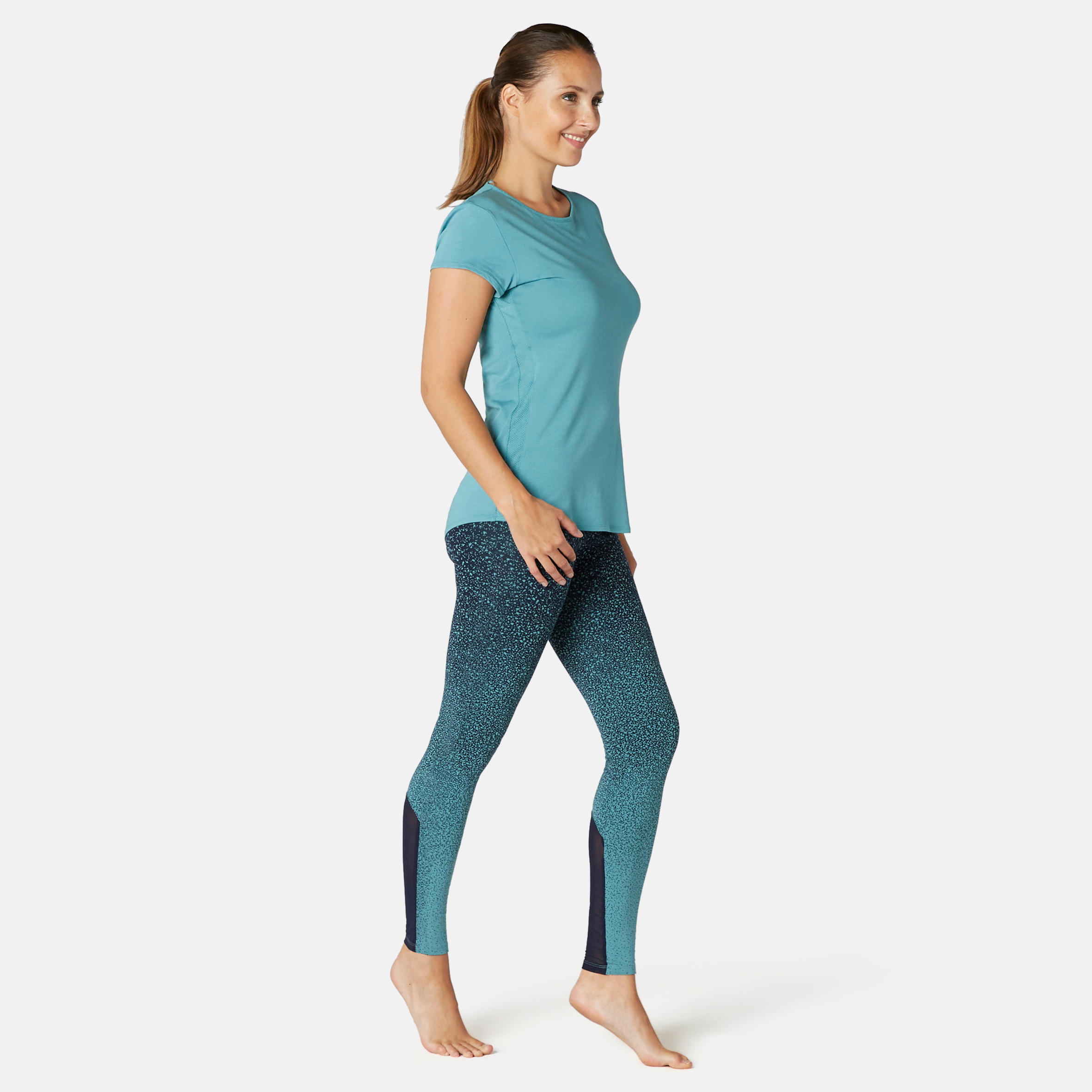 Women's Slim-Fit Pilates & Gentle Gym Sport Leggings 520 - Green Print 2/8