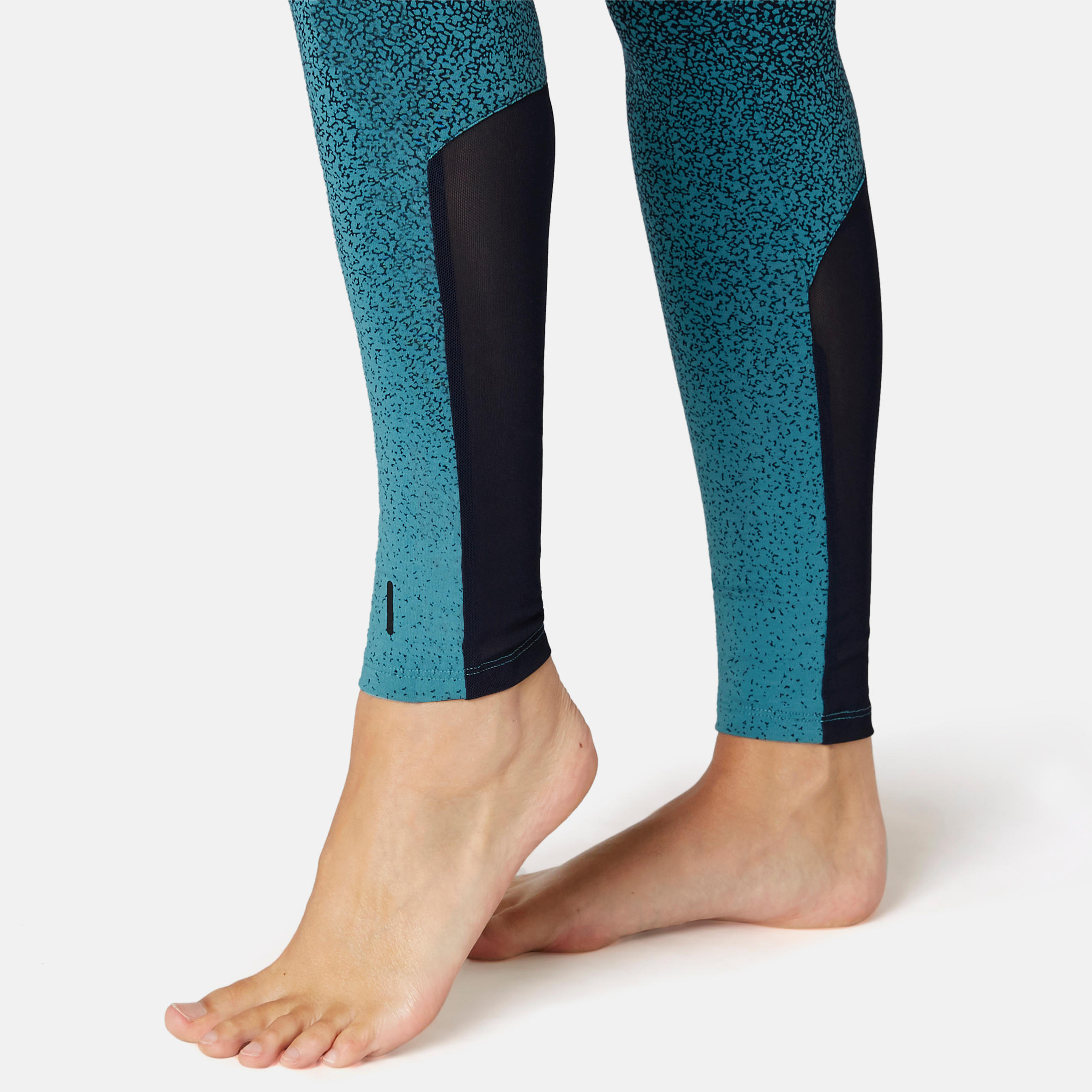 Women's Slim-Fit Pilates & Gentle Gym Sport Leggings 520 - Green Print 7/8