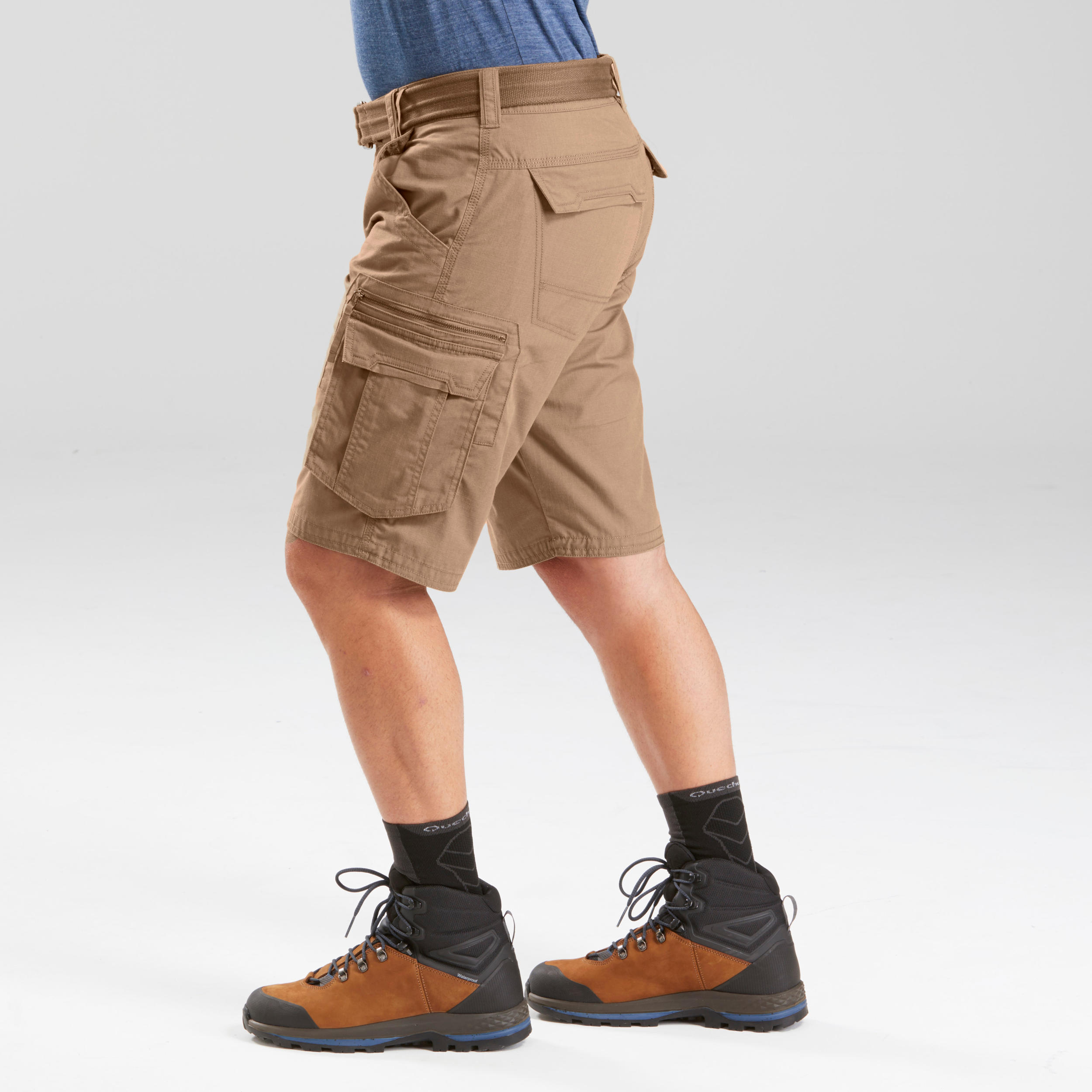 Men s Travel Trekking Cargo Shorts TRAVEL 100 Brown FORCLAZ
