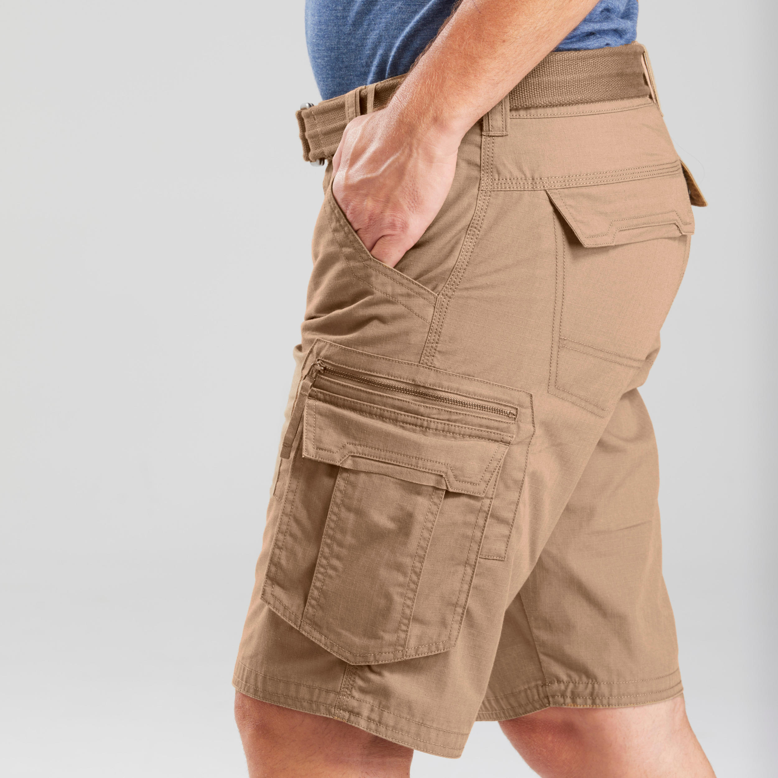 Men's Travel Trekking Cargo Shorts - TRAVEL 100 - Brown 7/9