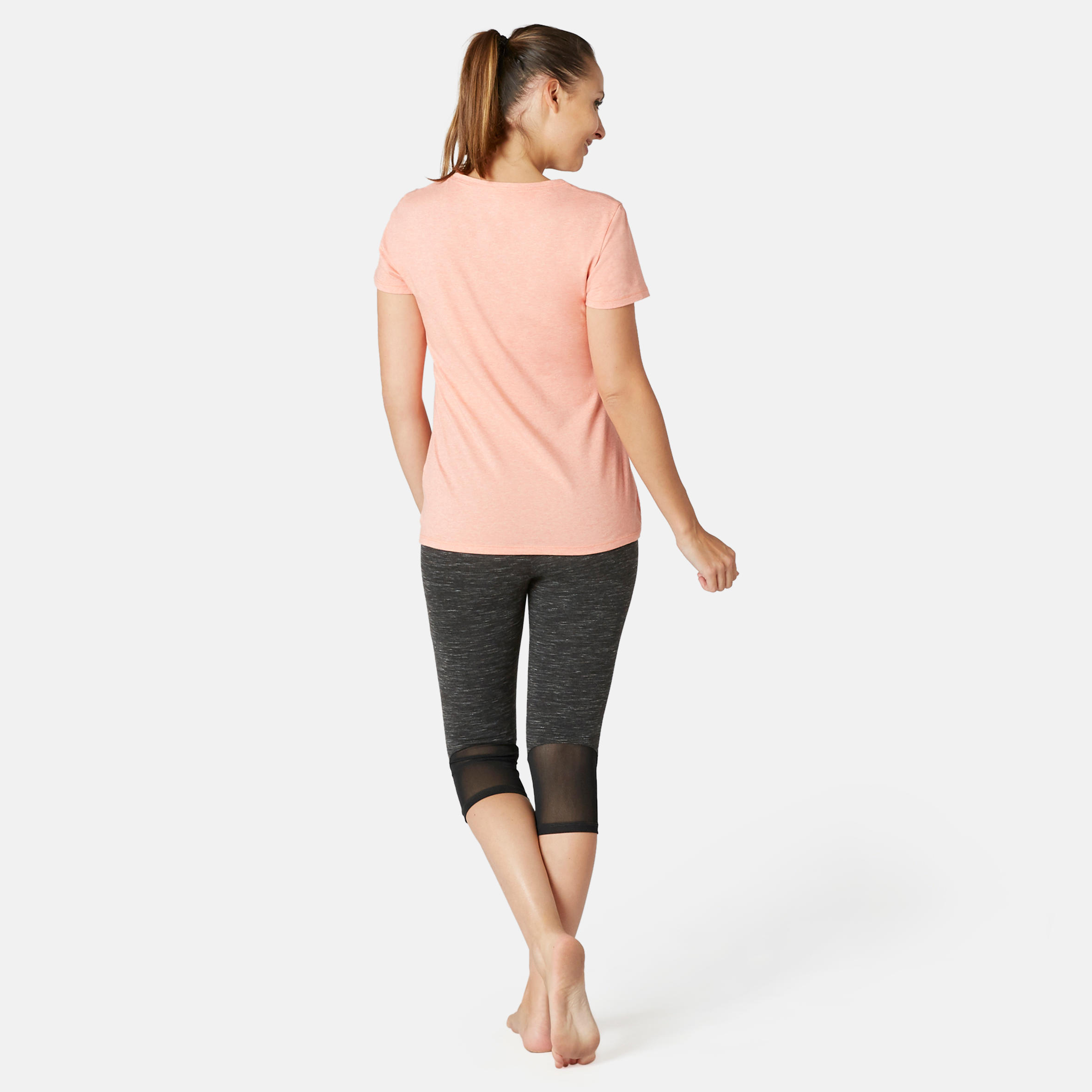 Women's Slim-Fit Pilates & Gentle Gym Sport Cropped Bottoms 520 - Mottled Black 4/9