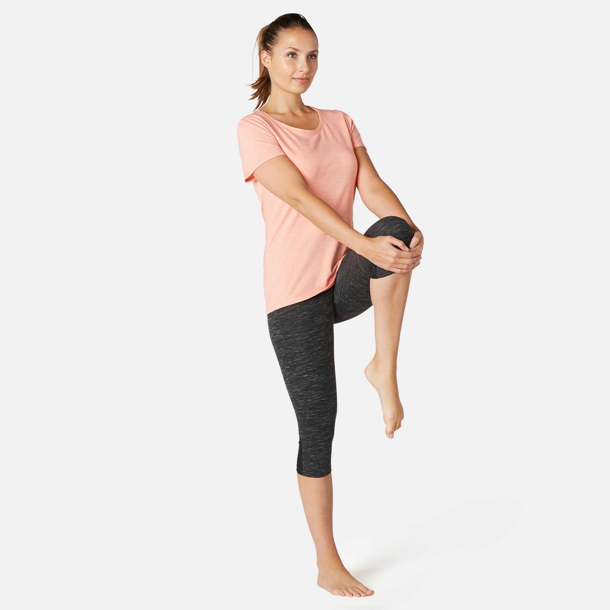Women's Slim-Fit Pilates & Gentle Gym Sport Cropped Bottoms 520 - Mottled Black 3/9