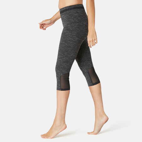 Women's Slim-Fit Pilates & Gentle Gym Sport Cropped Bottoms 520 - Mottled Black