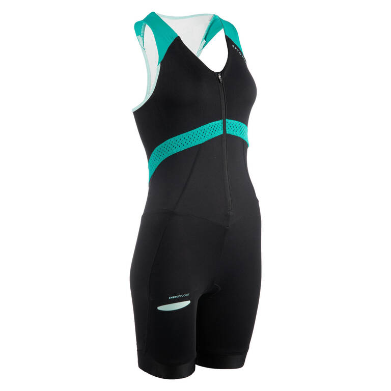 Trisuit Triatlon Jarak Pendek Wanita - hitam/hijau